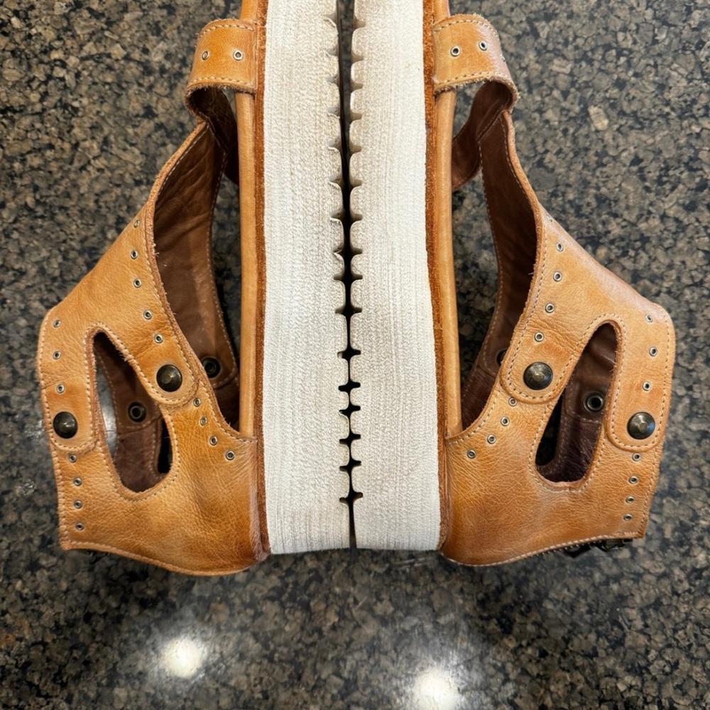 BED|STU Tan Leather Flatform Sandals with Zip Back Size 7 in EUC - Picture 6 of 9
